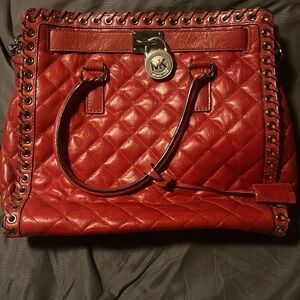 RARE**MICHAEL Michael Kors Red Quilted Shoulder Bag with Silver Chain